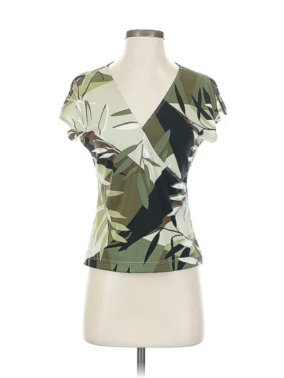 Pre-owned Bcbgmaxazria Short Sleeve Top Green Plunge Neckline Tops