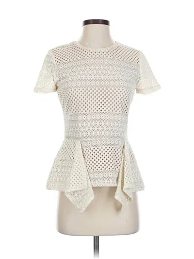 Pre-owned Bcbgmaxazria Short Sleeve Top Ivory Keyhole Neckline Tops In White