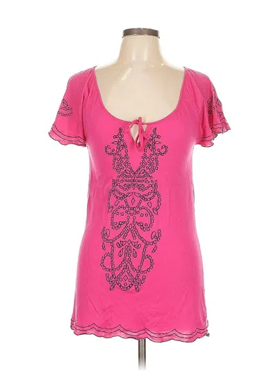 Pre-owned Bcbgmaxazria Short Sleeve Top Pink Keyhole Neckline Tops