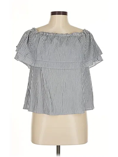 Pre-owned Bcbgmaxazria Short Sleeve Top Silver Off The Shoulder Neckline Tops
