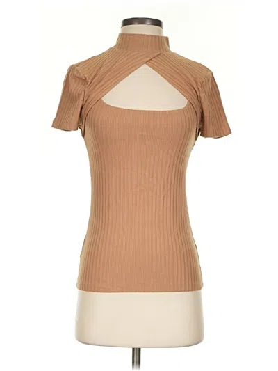 Pre-owned Bcbgmaxazria Short Sleeve Top Tan High Neck Tops