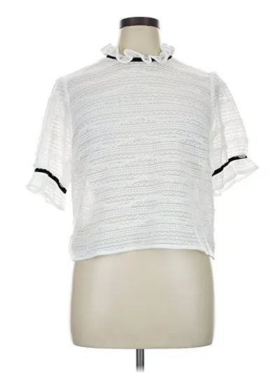 Pre-owned Bcbgmaxazria Short Sleeve Top White Mock Neckline Tops