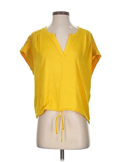 Pre-owned Bcbgmaxazria Short Sleeve Top Yellow V Neck Tops
