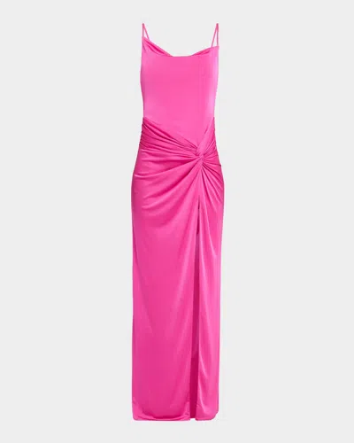 Bcbgmaxazria Sleeveless Cowl-neck Draped Twist Gown In Pink