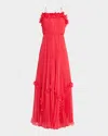 Bcbgmaxazria Sleeveless Pleated Ruffle-trim Gown In Red