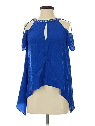Pre-owned Bcbgmaxazria Sleeveless Silk Top Blue Cold Shoulder Neckline Tops