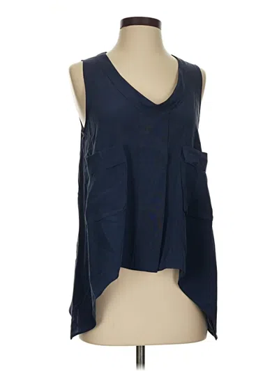 Pre-owned Bcbgmaxazria Sleeveless Silk Top Blue V-neck Tops