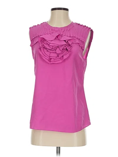 Pre-owned Bcbgmaxazria Sleeveless Silk Top Pink Ruffles Neckline Tops