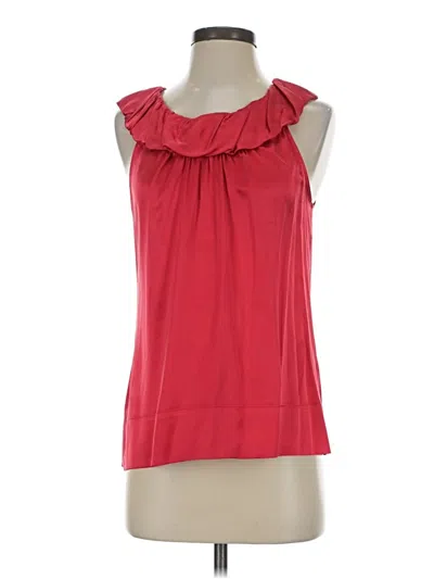 Pre-owned Bcbgmaxazria Sleeveless Silk Top Red Ruffles Neckline Tops