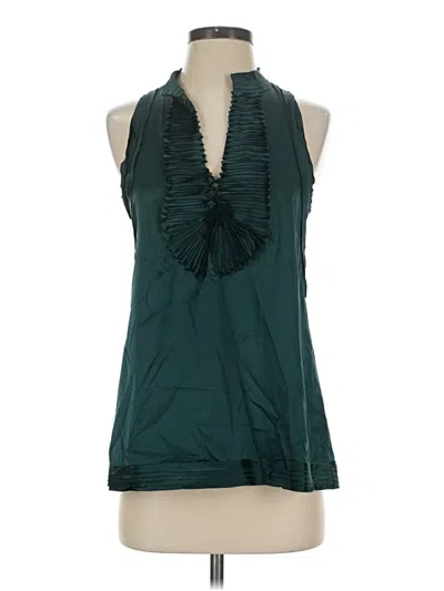 Pre-owned Bcbgmaxazria Sleeveless Silk Top Teal Halter Neckline Tops