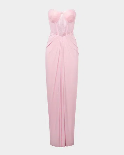 Bcbgmaxazria Strapless Lace & Jersey Gown In Quartz Pin
