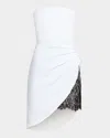 Bcbgmaxazria Strapless Lace-inset Pleated Mini Dress