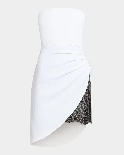 Bcbgmaxazria Strapless Lace-inset Pleated Mini Dress In White