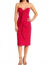 Bcbgmaxazria Strapless Sweetheart Ruffle Front Midi Dress In Red In Red