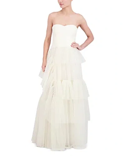 Bcbgmaxazria Strapless Tiered Tulle Evening Dress In Gardenia