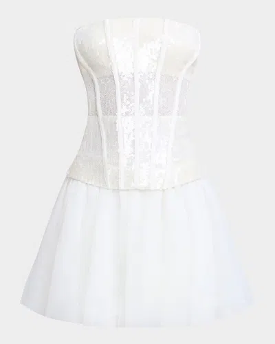BCBGMAXAZRIA STRAPLESS TULLE & SEQUIN LACE CORSET MINI DRESS