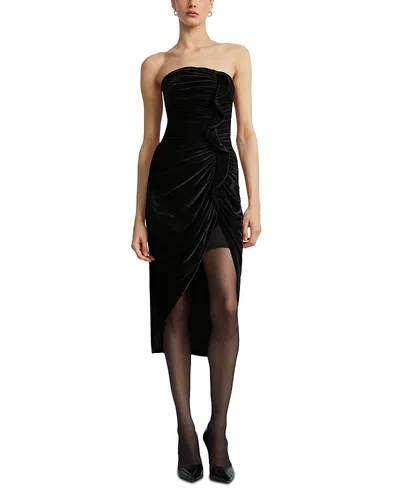 Bcbgmaxazria Strapless Velvet Ruffle Dress In Black