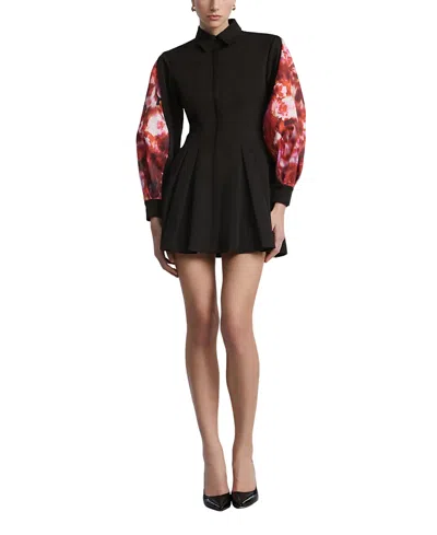 Bcbgmaxazria Taffeta Twill Printed Dress In Black