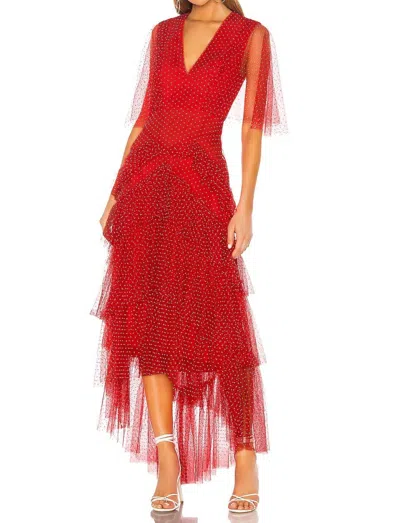 Bcbgmaxazria Tiered Polka Dot Gown In Rosso In Red