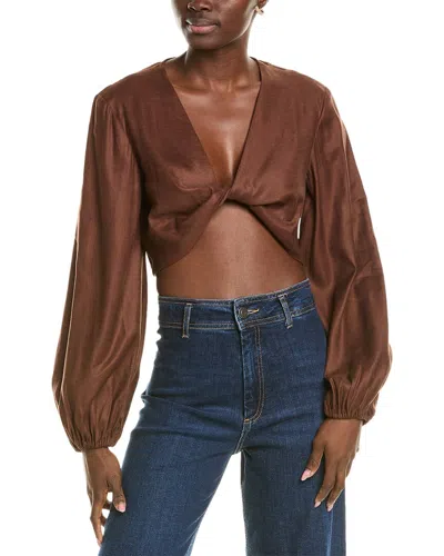 Bcbgmaxazria Twist Front Linen-blend Crop Top In Brown