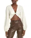 Bcbgmaxazria Twist Front Linen-blend Crop Top In White