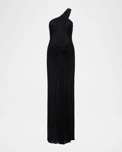 Bcbgmaxazria Twist Hot-fix One-shoulder Gown In Black