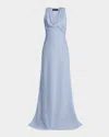 Bcbgmaxazria Twisted Cowl-neck Halter Gown In Gray