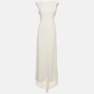 Pre-owned Bcbgmaxazria White Crepe Back Draped Sleeveless Gown S