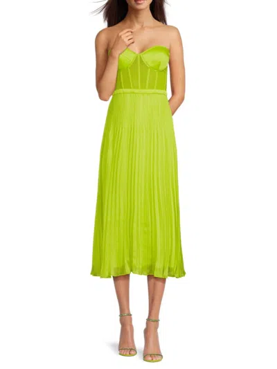 Bcbgmaxazria Women's Accordion Pleat Midi Cocktail Dress In Lime