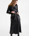 Bcbgmaxazria Women's Double-breasted Faux-leather Belted Trench Coat In Black