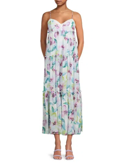 Bcbgmaxazria Women's Floral Ruffle Tiered Maxi Dress In White Combo