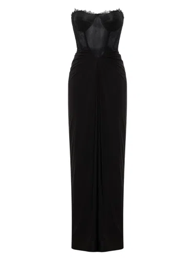 Bcbgmaxazria Women's Lace & Jersey Strapless Gown In Black