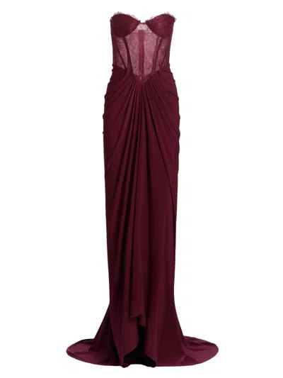 Bcbgmaxazria Women's Lace & Jersey Strapless Gown In Burgundy
