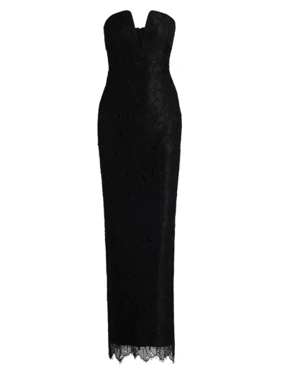 Bcbgmaxazria Women's Lace-trimmed Strapless V-neck Gown In Black
