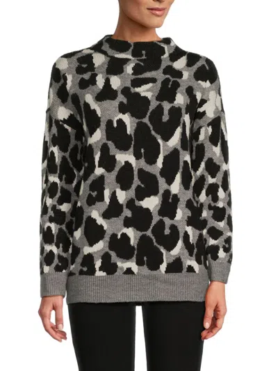 Bcbgmaxazria Women's Leopard Print Mockneck Sweater In Heather Grey