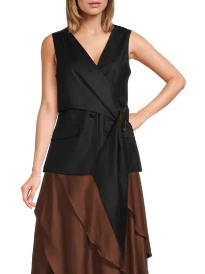 Bcbgmaxazria Women's Linen Blend Peplum Vest In Noir