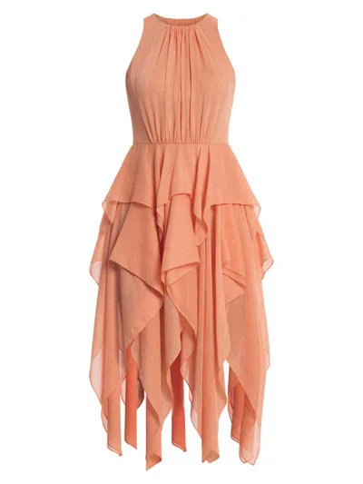 Bcbgmaxazria Women's Metallic Ruffle Midi-dress In Orange
