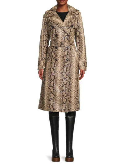 Bcbgmaxazria Women's Missy Tie-waist Snake-skin Pattern Trench Coat In Brown