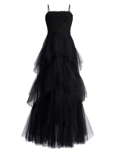Bcbgmaxazria Women's Oly Tiered Ruffle Tulle Gown In Black