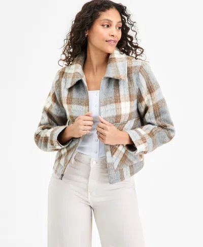 Bcbgmaxazria Women's Plaid Collared Zip-front Coat In Multi