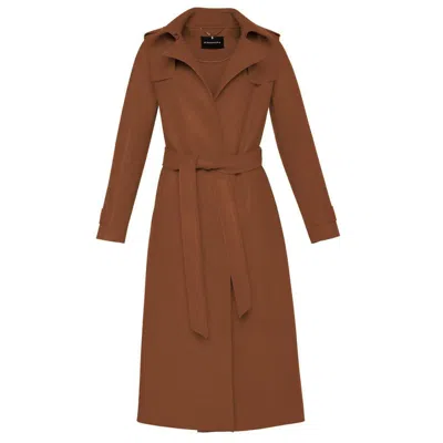 Bcbgmaxazria Women's Raw Edged Wool Belted Long Trench Coat In Brown