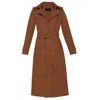 BCBGMAXAZRIA WOMEN'S RAW EDGED WOOL BELTED LONG TRENCH COAT IN PECAN