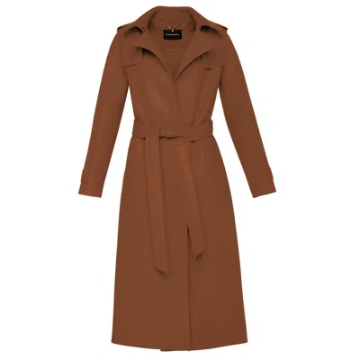 BCBGMAXAZRIA WOMEN'S RAW EDGED WOOL BELTED LONG TRENCH COAT IN PECAN