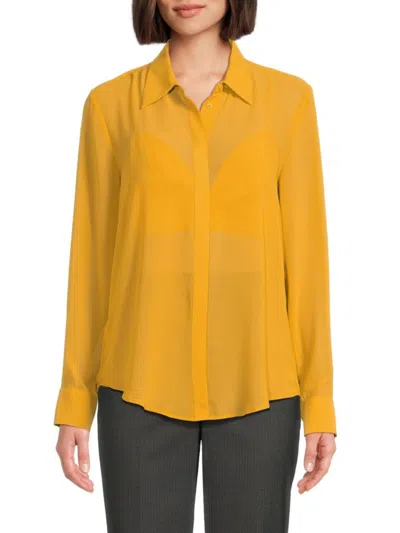 Bcbgmaxazria Women's Sheer Point Collar Shirt In Turmeric