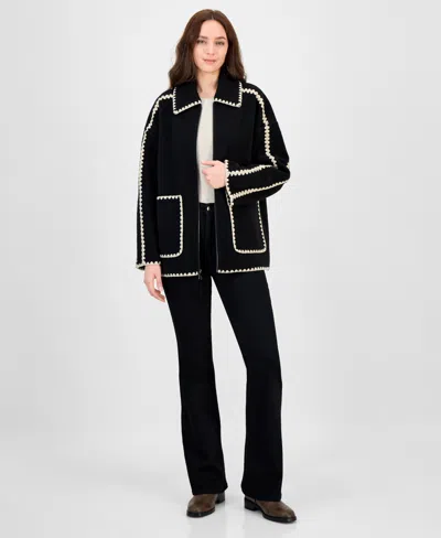 Bcbgmaxazria Women's Short Collared Zip Coat In Black