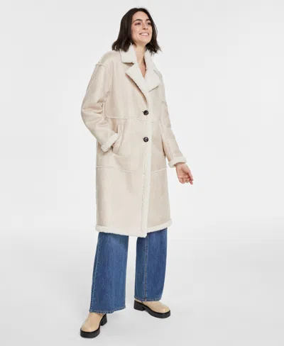 Bcbgmaxazria Women's Single-breasted Faux-shearling Coat In Pearl