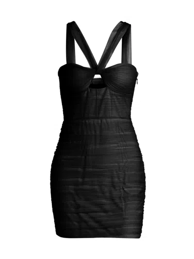 Bcbgmaxazria Women's Tulle Halterneck Minidress In Black
