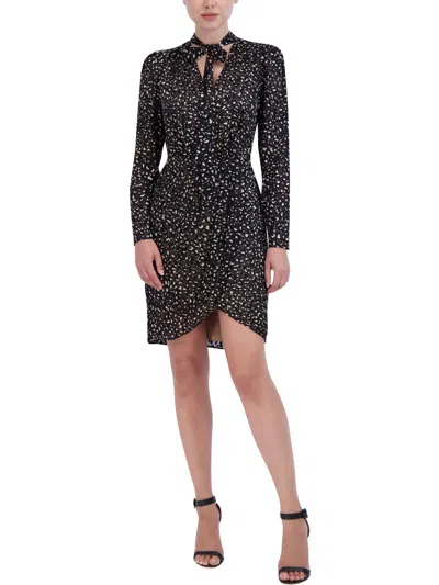 Bcbgmaxazria Womens Animal Print Faux Wrap Cocktail And Party Dress In Black