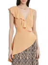 Bcbgmaxazria Womens Asymmetric Ruffle Wrap Top In Multi