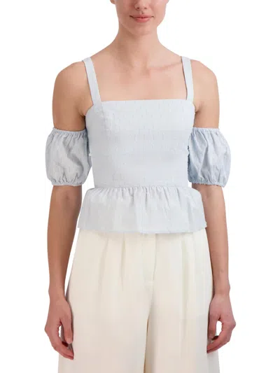 Bcbgmaxazria Womens Cotton Off The Shoulder Peplum Top In Blue